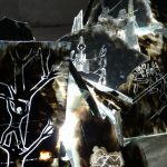 randomroutines_rabble_2013_installation from broken glass pieces covered with lampblack_neon tube_cabels_glue_variable sizes_detail_1 thumbnail